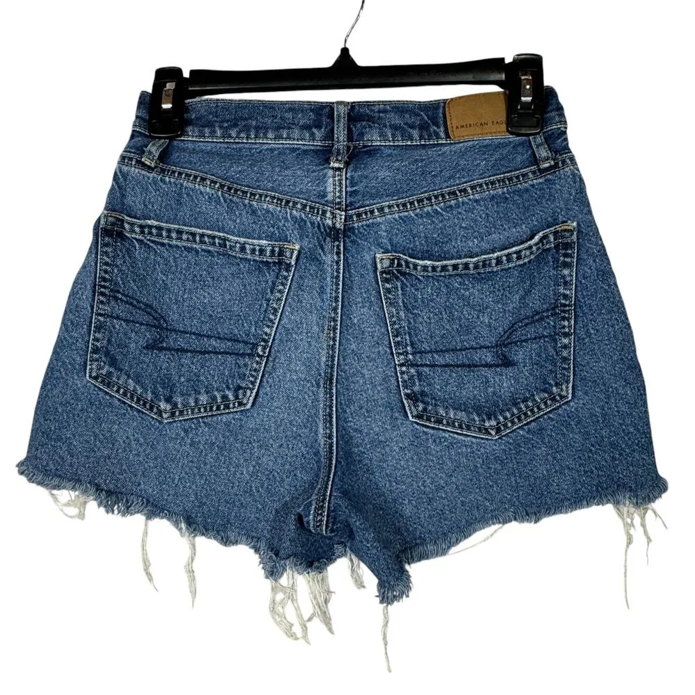American Eagle SZ 2 Highest Rise 90s Boyfriend Jean Shorts Frayed Hems Whiskered - Image 4