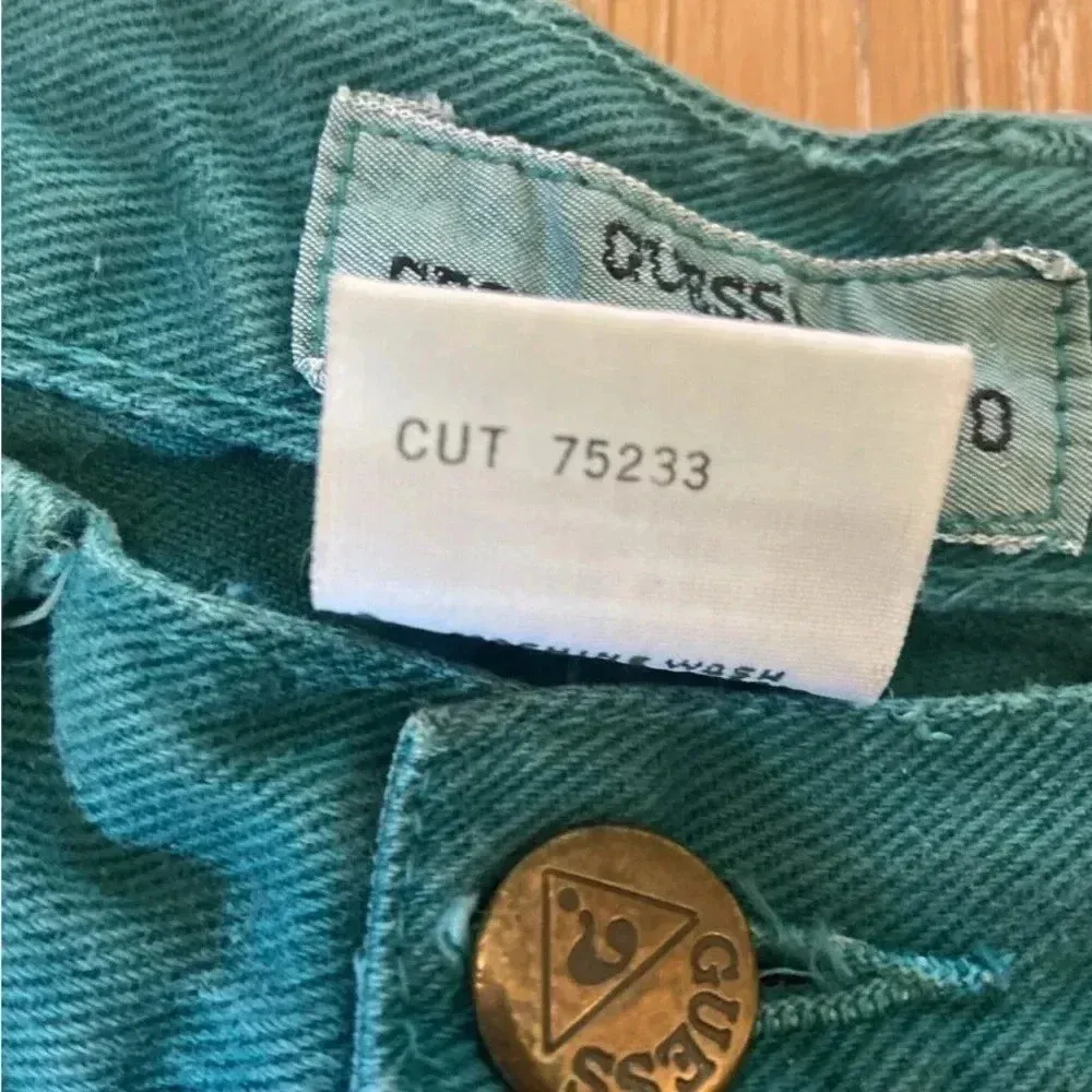 Vintage 90s Guess Shorts‎ Size 16/28 Green Denim Green Triangle Georges Marciano - Image 5