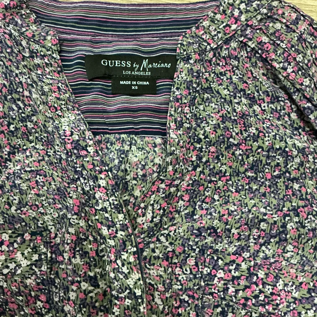 Guess by Marciano Floral Purple Silk Shirt Dress Mini XS - Image 2