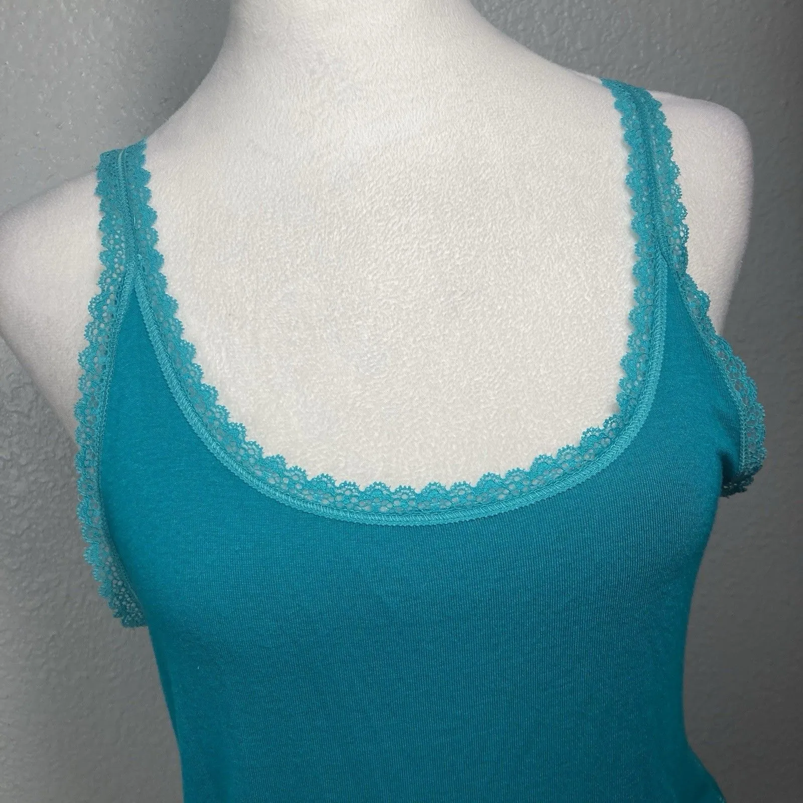 American Eagle Tank Top Cami Womens L Lace Trim Babydoll Y2K Fairy Teal Blue - Image 2