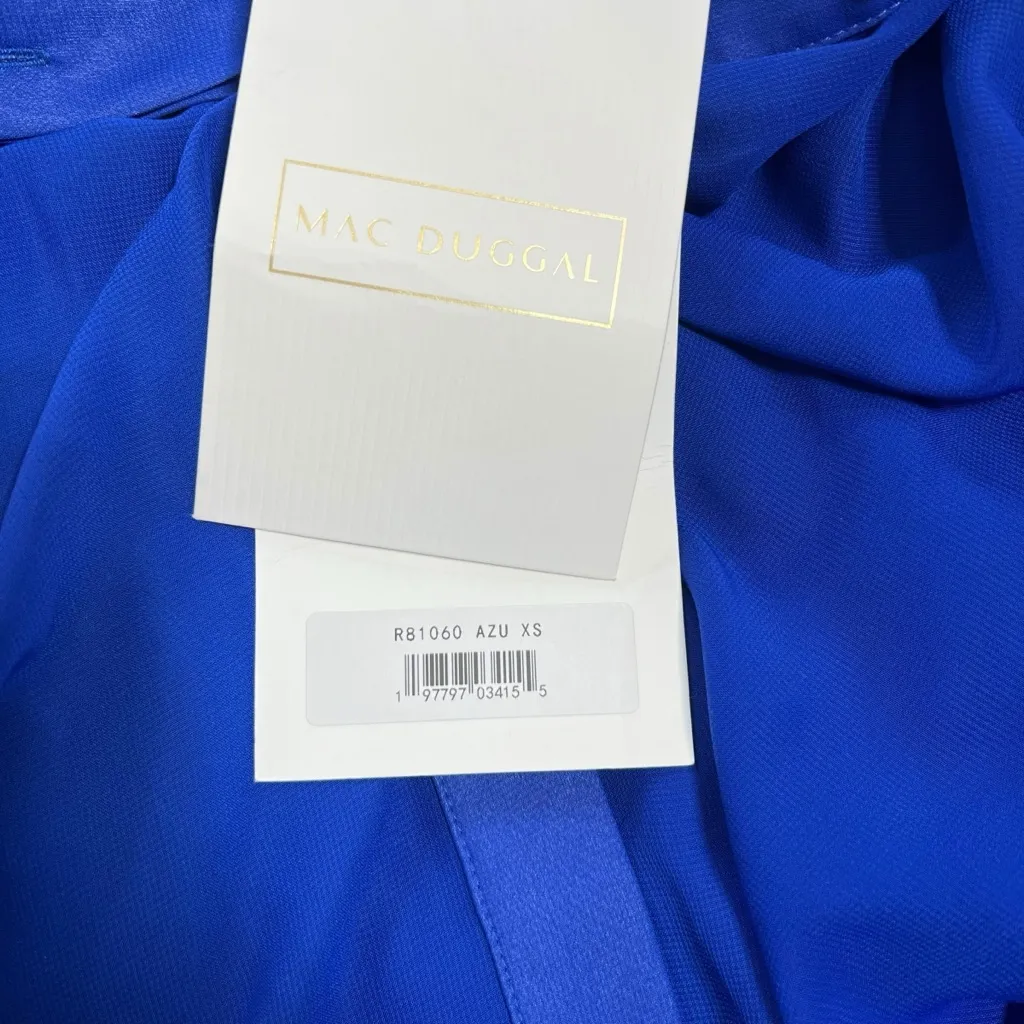 Mac Duggal Sheer Blue Long sleeve Button Up Blouse Size XS Style: R81060 AZU NWT - Image 8