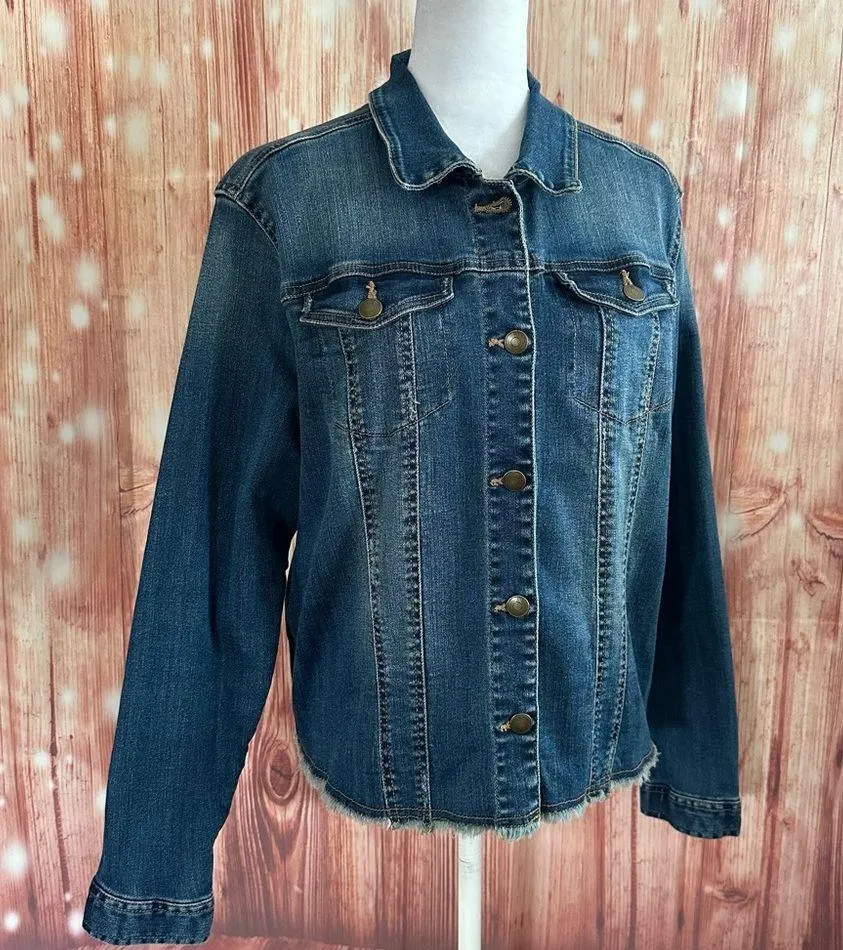 Per Se  Frayed Raw Hem Blue Denim Jean Jacket - Image 3