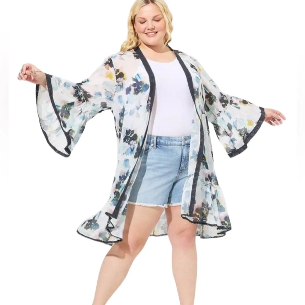 Textured Chiffon Midi Ruffle Kimono - Image 5