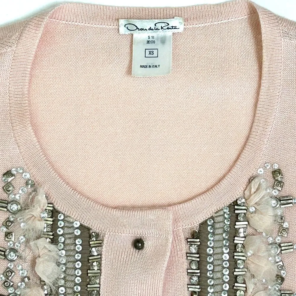 Oscar De La Renta Beaded Cardigan Spring 2011 Blush Pink Size XS - Image 4