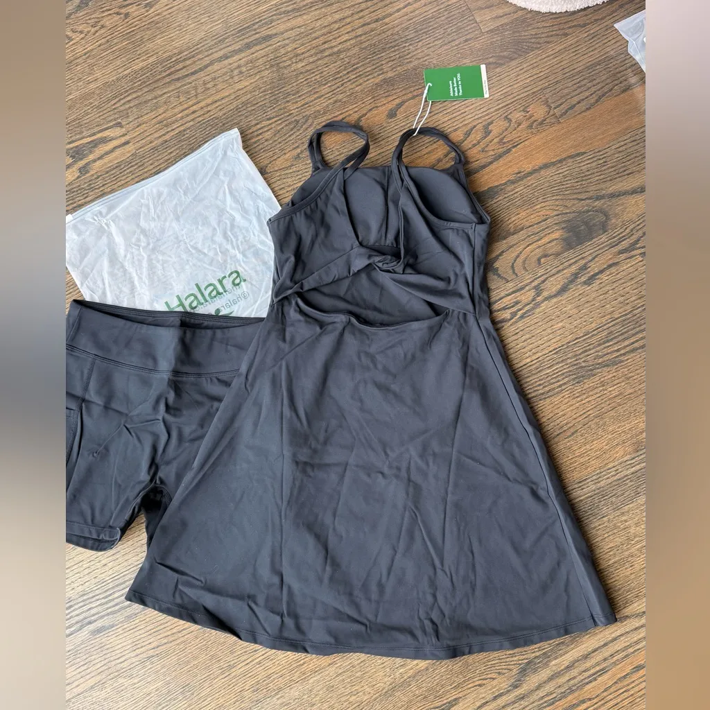 HALARA Twist Open Back Double Strap Black Dress w/ Shorts Pockets 2 Piece XS NWT - Image 6