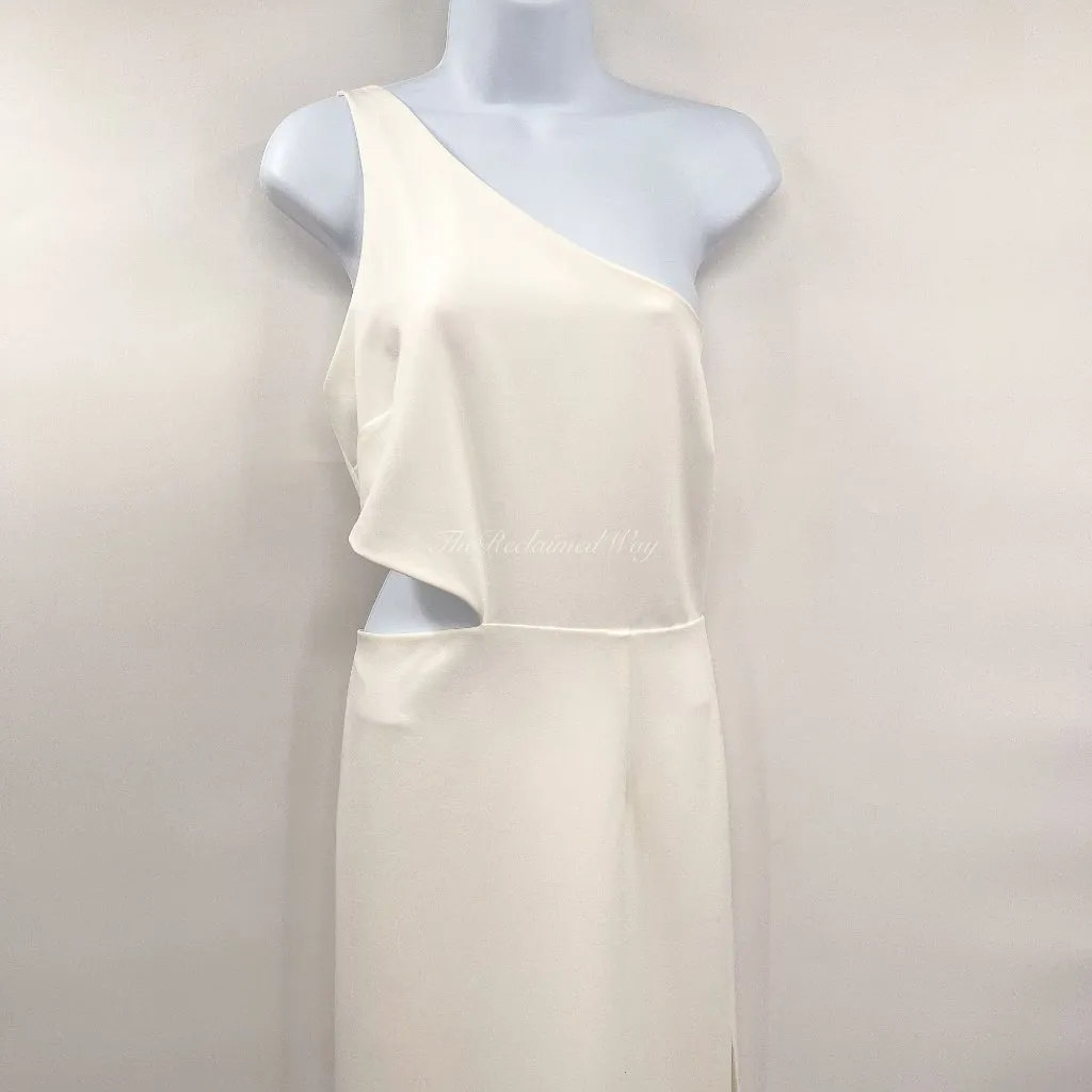 Bardot Jenna One Shoulder Cutout Orchid White Sleeveless Midi Dress White Large - Image 8