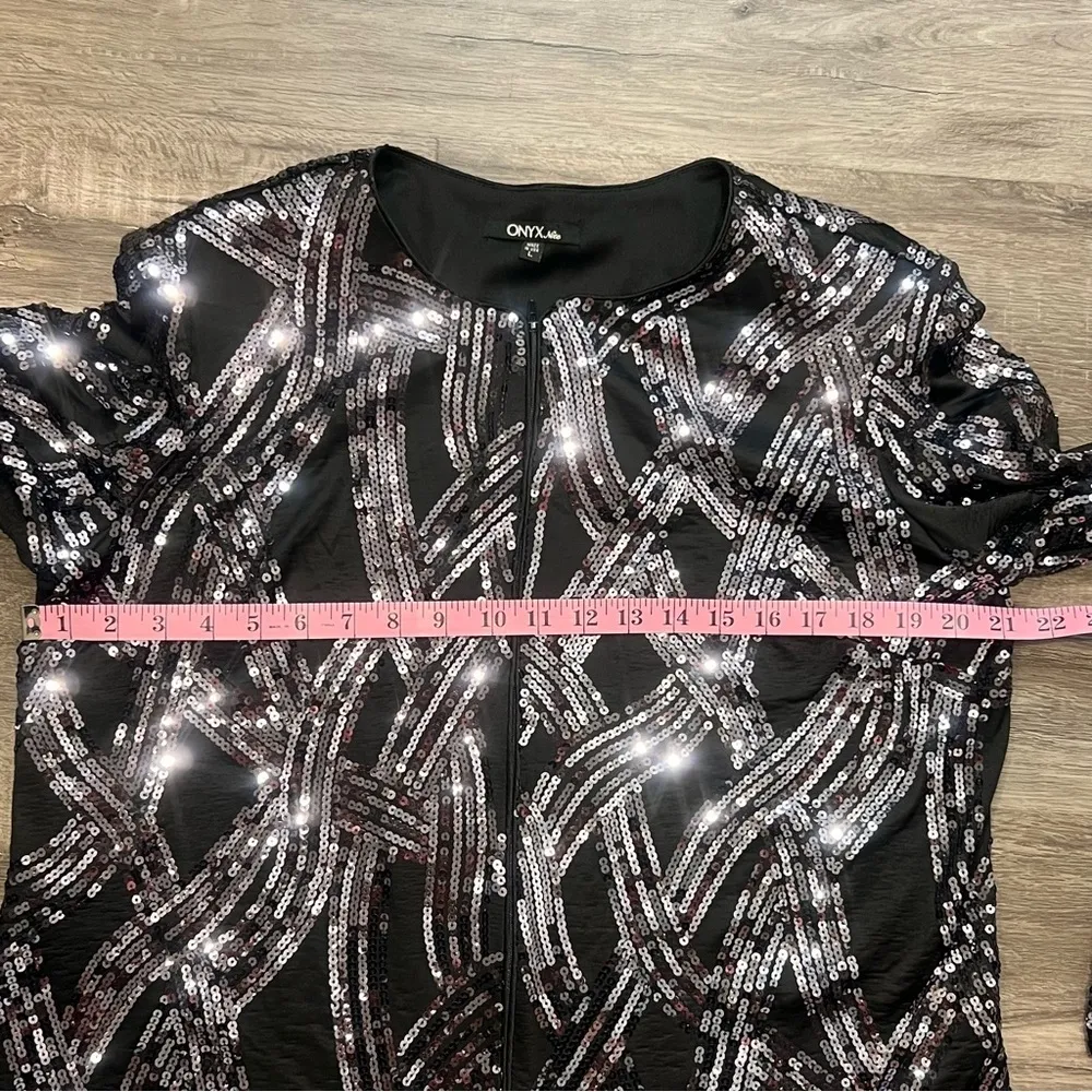 ONYX Full Zip Sequined Black Grey Women's Evening Jacket Size L SKU#C24318 - Image 9
