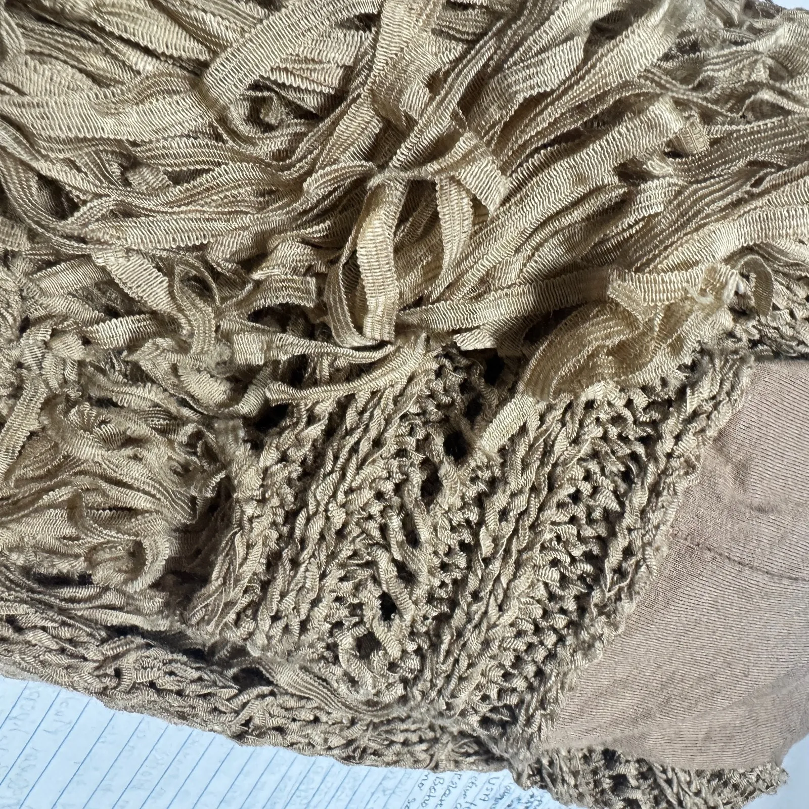 Crescent Kimono Cardigan Crochet Beige soft knit Boho Hippie Beachy sz L fringe - Image 10