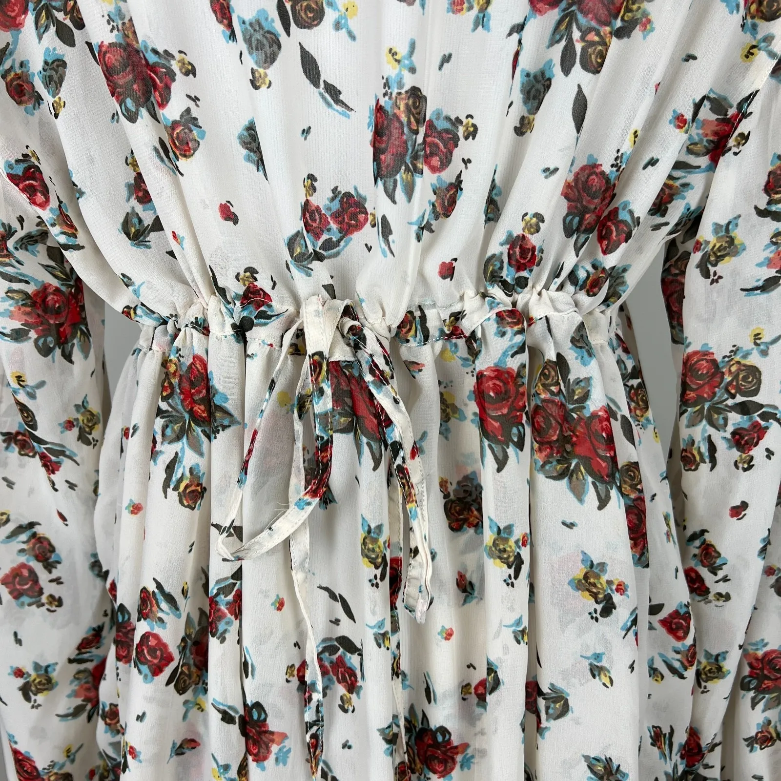 Free People Tunic Top Womens Small Drawstring Tie Back Floral‎ Sheer Bohemian S - Image 10