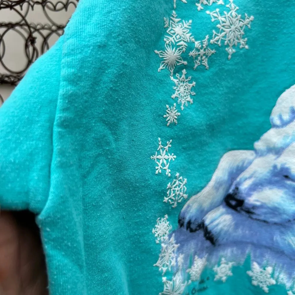 Vintage Alaska Polar Bear Winter Snowflakes Puff Print Sweatshirt Joy Campbell Blue Size XL - Image 8