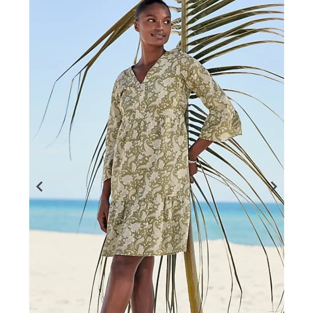 J.Jill Lightweight Sage Green Floral/Paisley Tiered 100% Cotton Dress Medium - Image 2