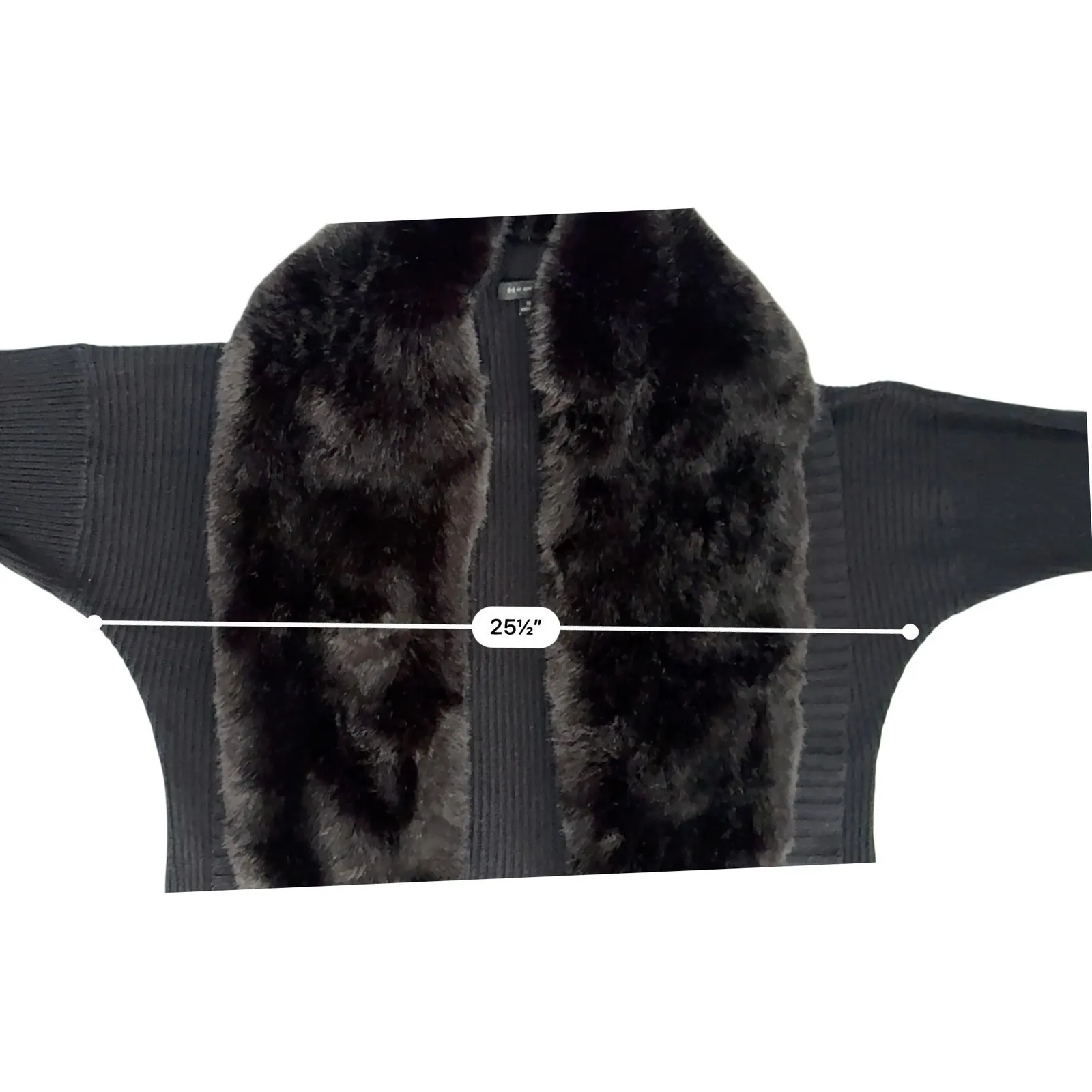 H by Halston Silk Cashmere Blend Black Knit Cardigan XL Faux Fur Collar Luxury - Image 5