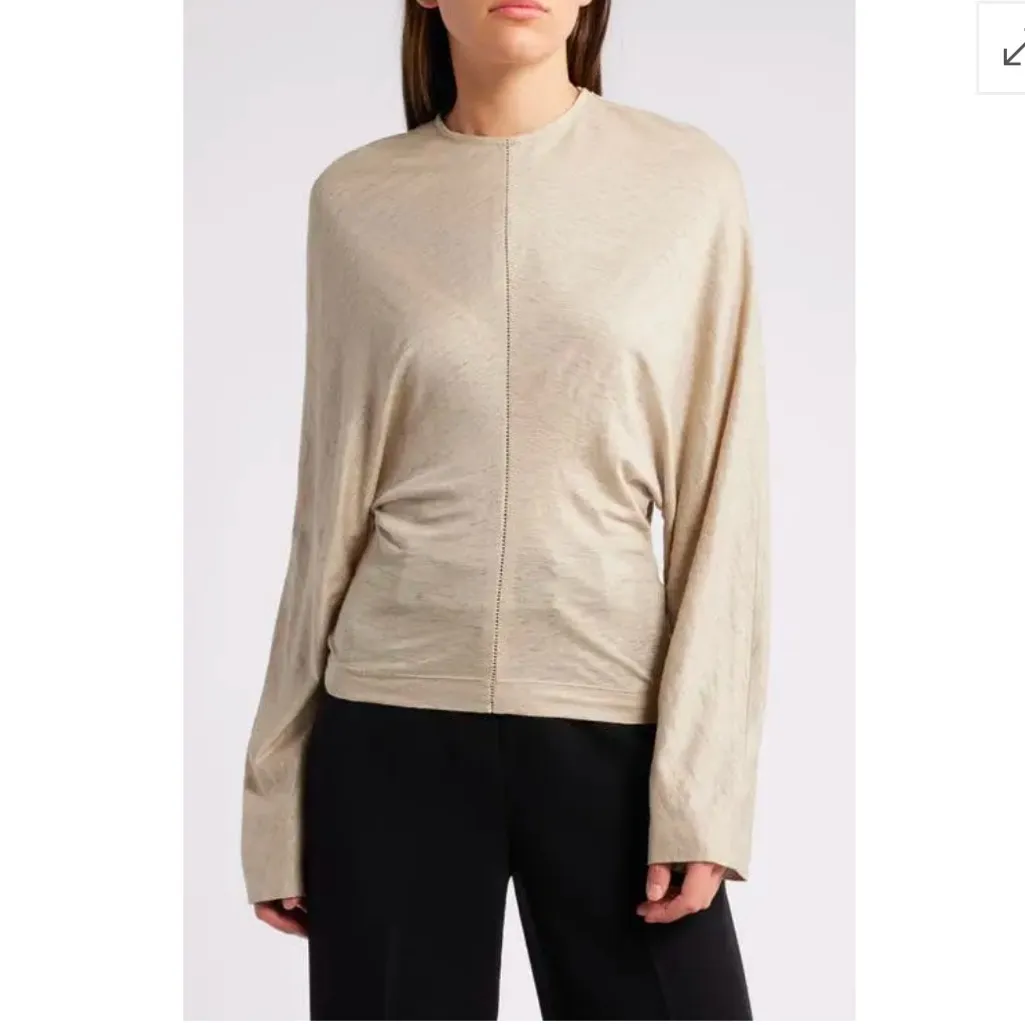 Faithfull the Brand US 12 Ciel Ladder Stitch Dolman Sleeve Linen Top Drapey Sand Tan - Image 3