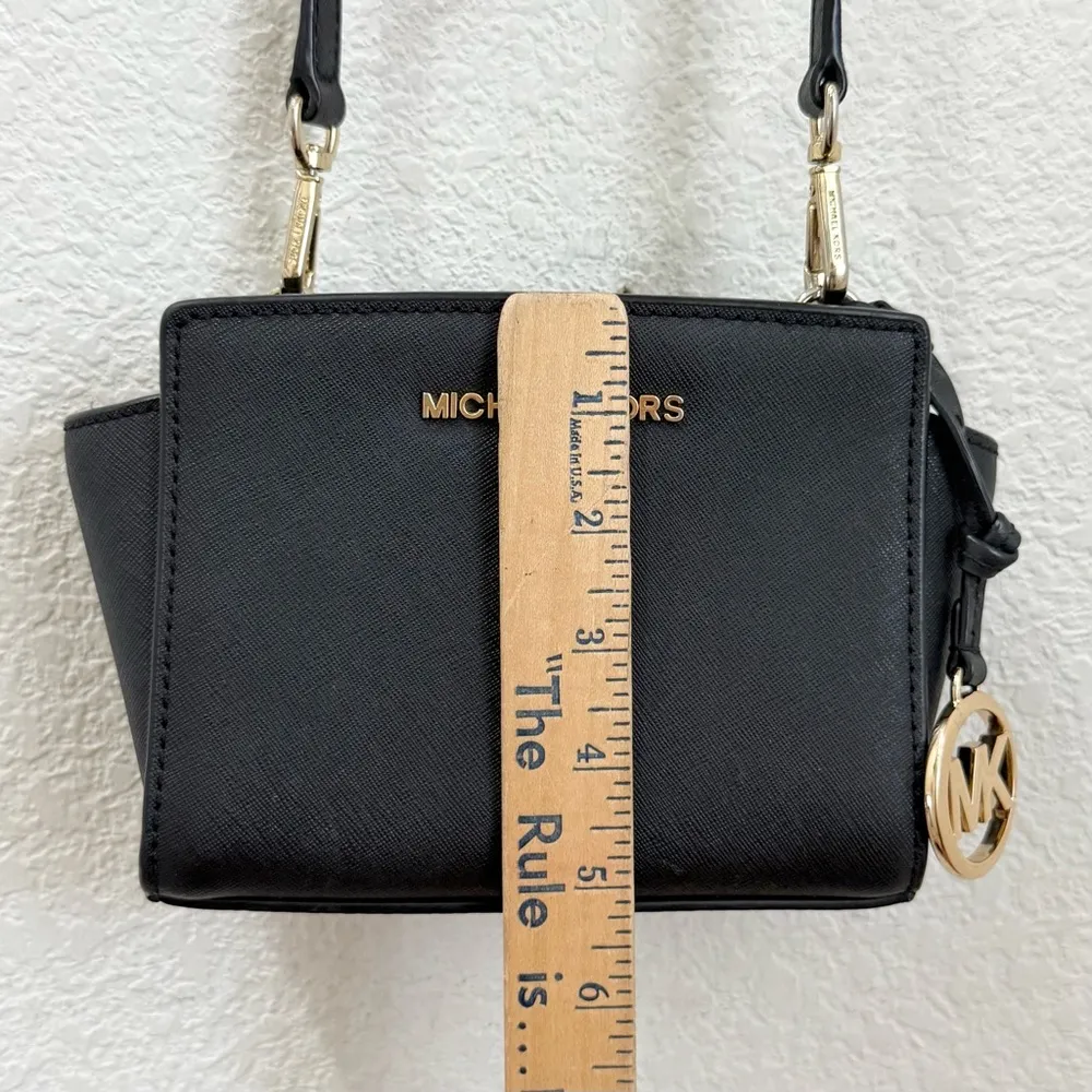 MICHAEL KORS Selma Mini Saffiano Leather Black Crossbody Bag - Image 13