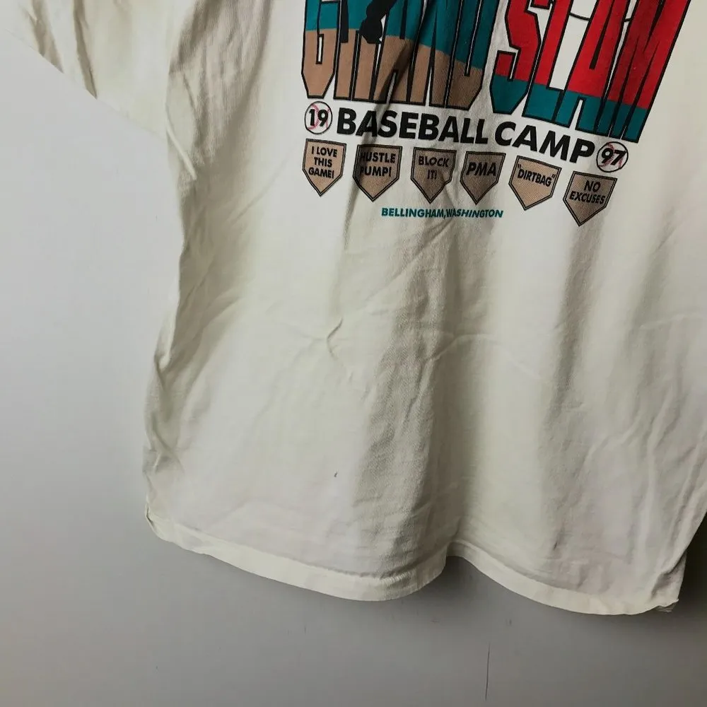 Grand Slam Baseball Camp T Shirt Vintage 90s White Large L Single Stitch Sports - Image 6