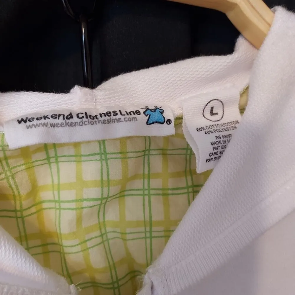 Weekend Clothesline White Hooded Sleeveless Floral Flower Patch Vest Sweater Green Size L - Image 4