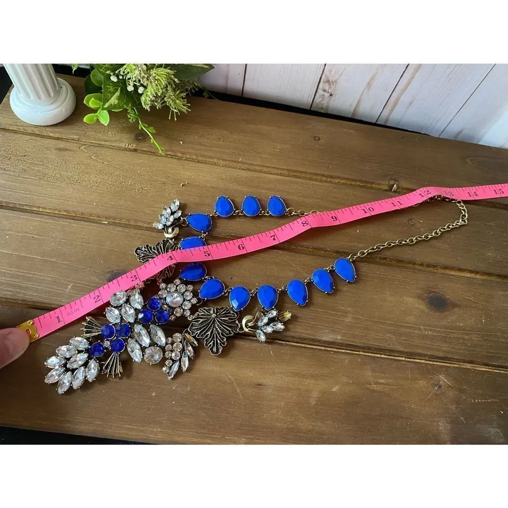 SPECIAL OCCASION Cobalt blue and rhinestone 4 tier drop statement necklace Blue - Image 7