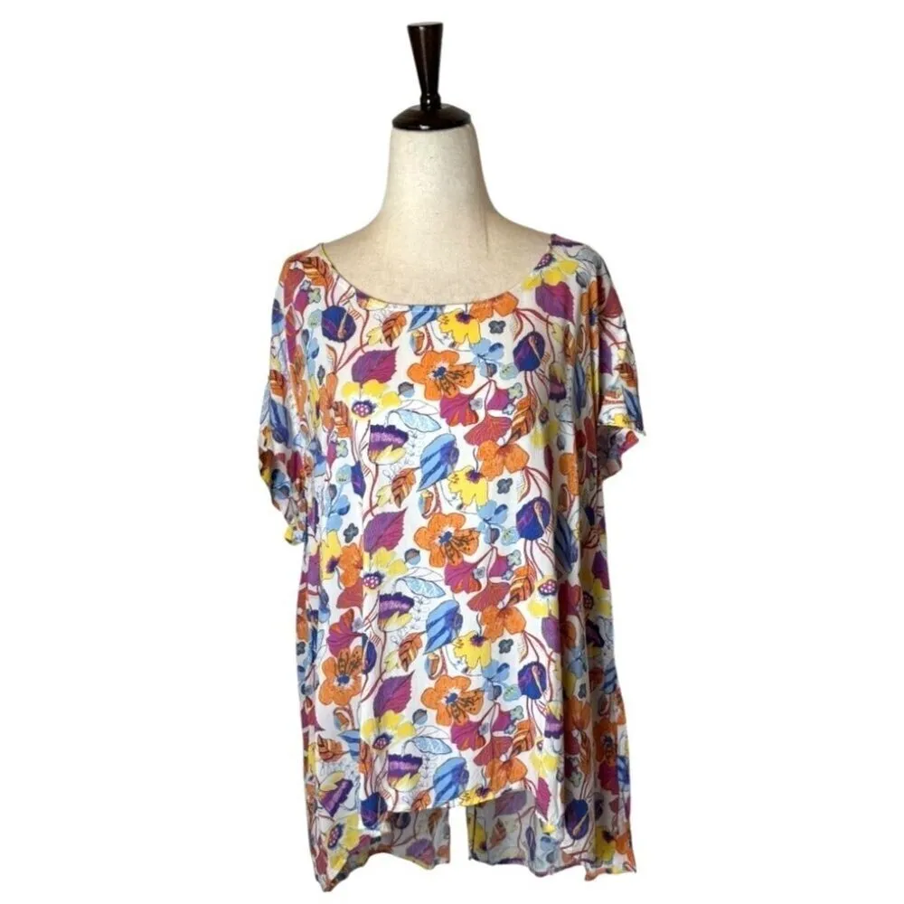 Cynthia Rowley Shirt Women 2X White Floral High Low Hem Button Back Top Boho‎ - Image 3