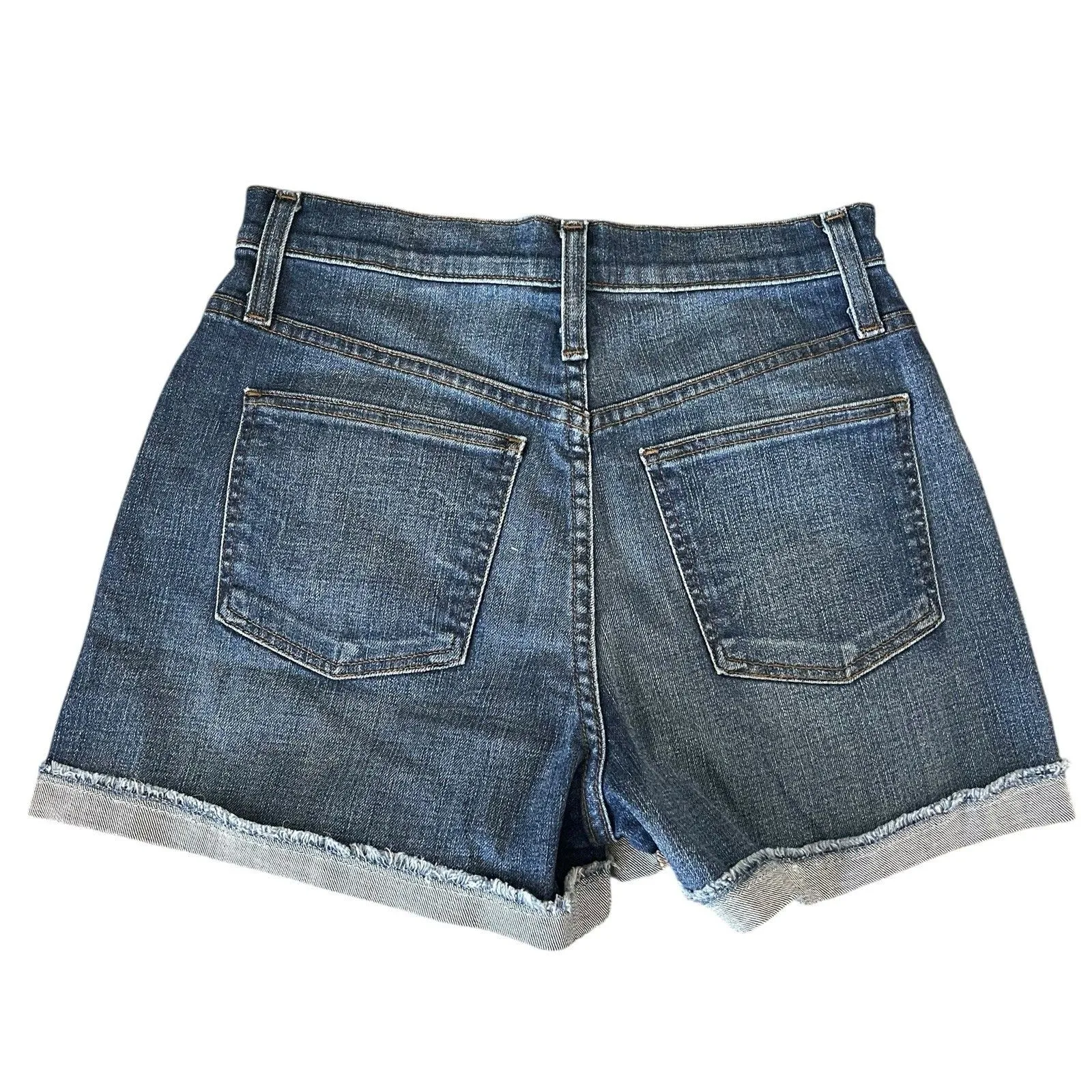 J.Crew Womens Short Sz 26 Medium Wash Denim High Rise Stretch Rolled Raw Hem Blue - Image 3