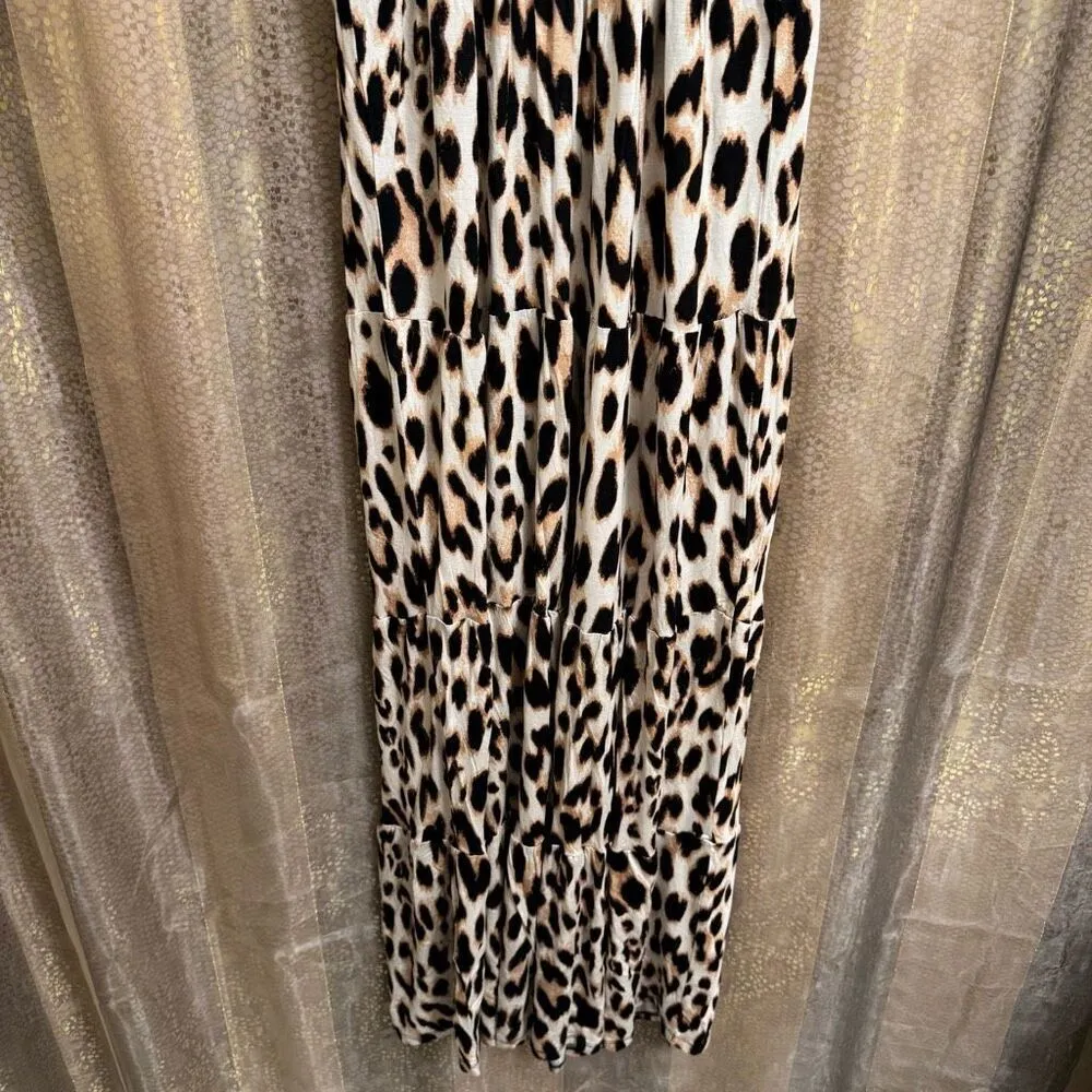 INC International Concepts Stretchy Tiered Leopard Cheetah Print Maxi Dress XS Tan - Image 6