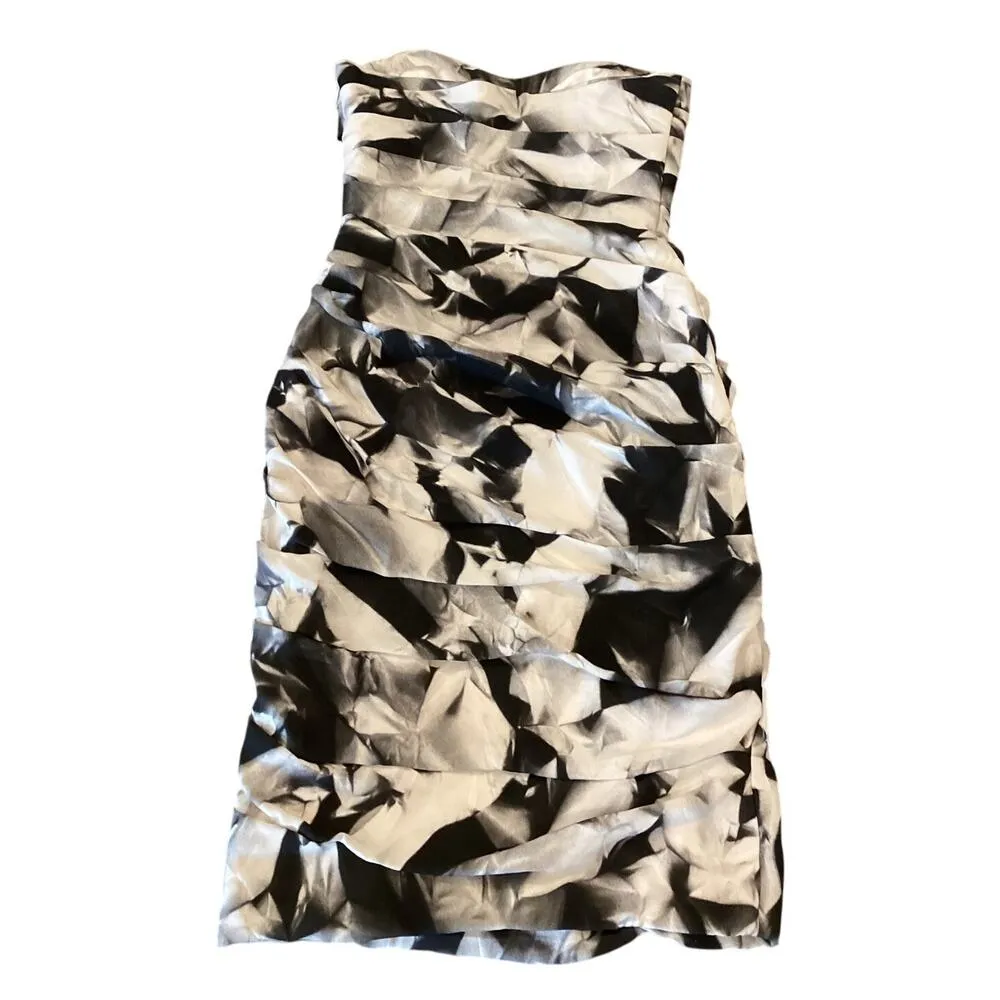 Monique Lhuillier Strapless corset Bodycon ruched mini Dress Black White 6 - Image 3