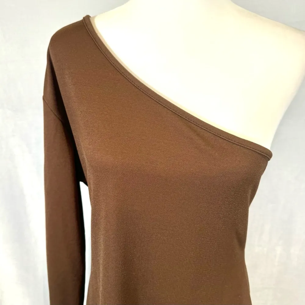 PrettyLittleThing Shape chocolate one shoulder split bodycon dress size 12 NWT - Image 5