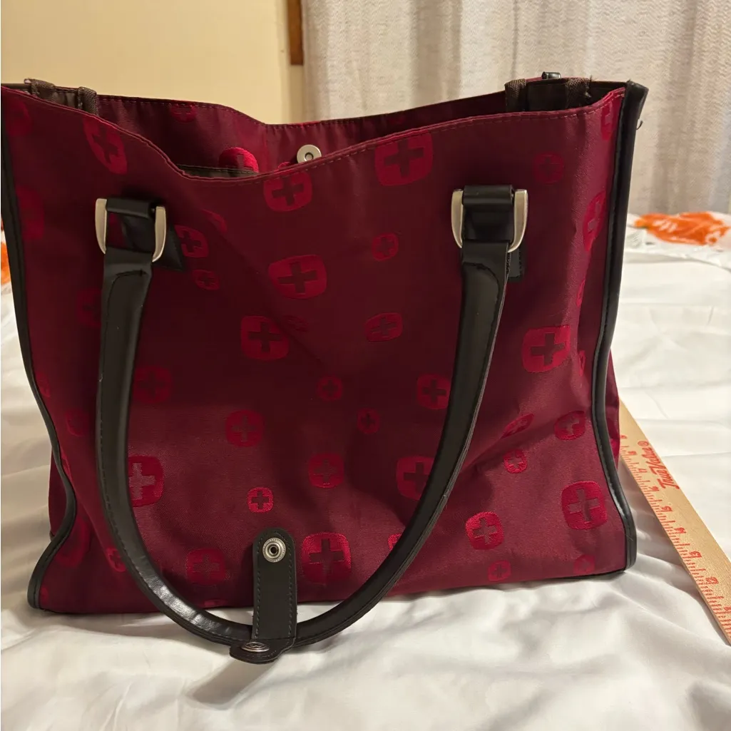 SwissGear Burgundy Nylon Tote Bag Shoulder Bag Travel Everyday Red - Image 5