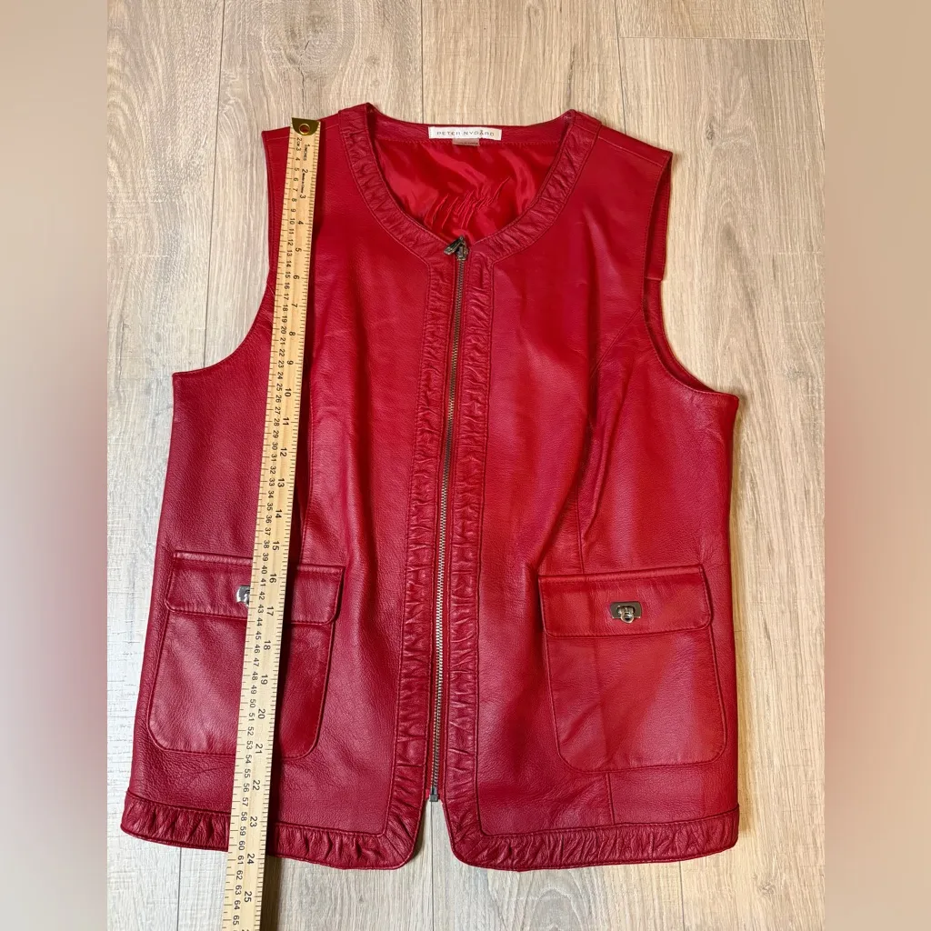 Peter Nygård Women’s Red Genuine Leather Zip Vest Size L Pockets, Stretch Back - Image 12