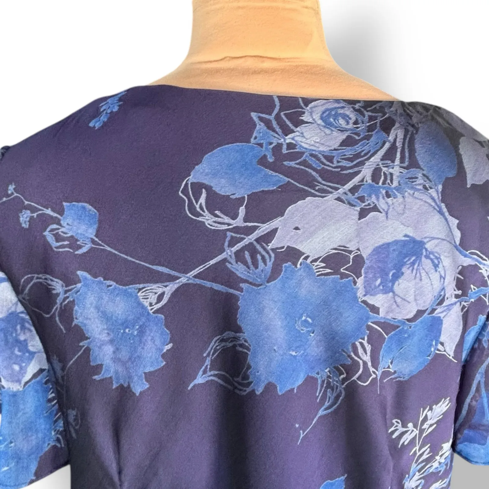 Vintage 90s Woman Blue Floral Sheer Overlay Blouse Plus Size 22W Made in USA - Image 6