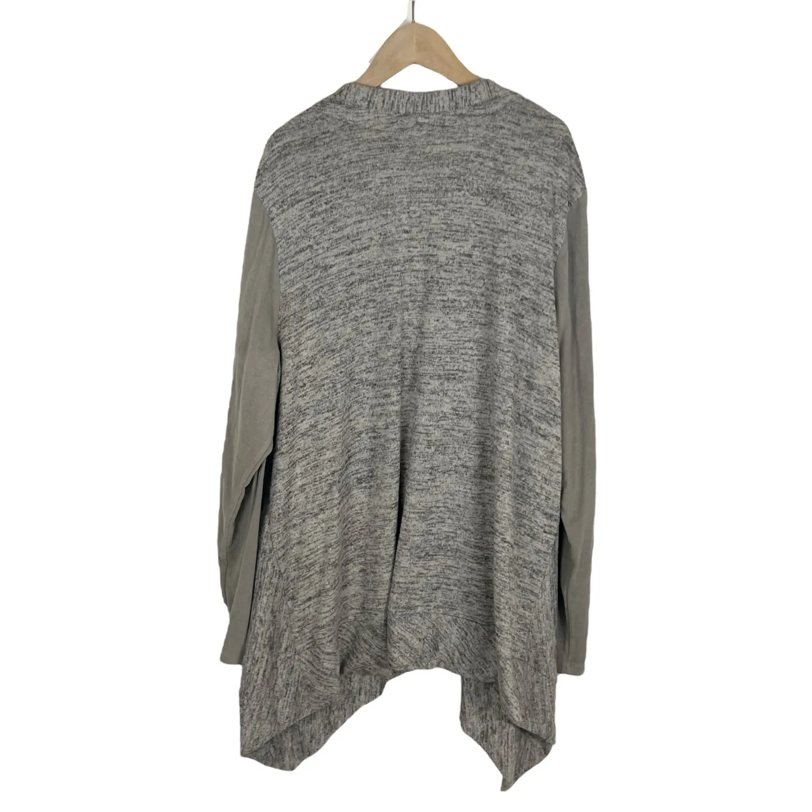 LOGO Lori Goldstein Faux Suede Sleeve Marled Knit ZIp Front Cardigan Gray XL - Image 6