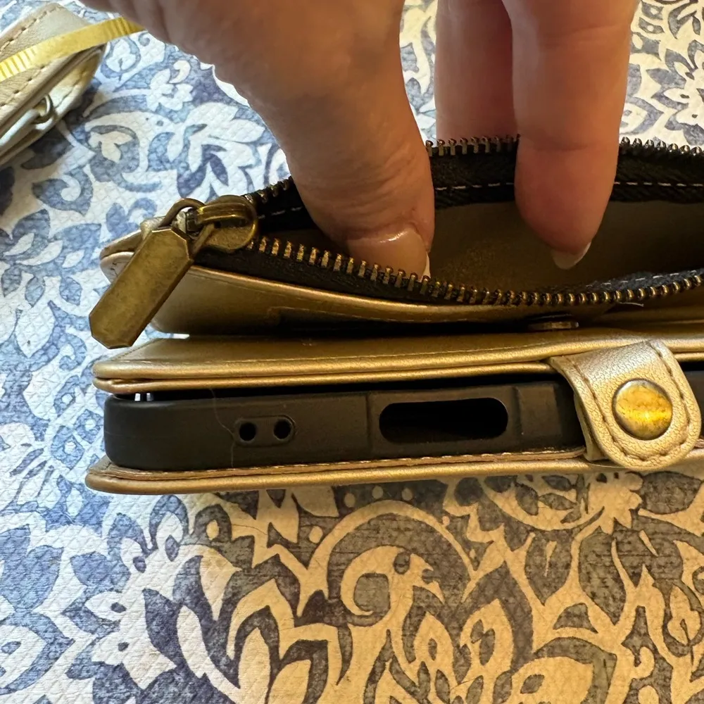 iPhone 16 plus Gold Wallet Phone Case with Crossbody and Wristlet Strap - Image 7