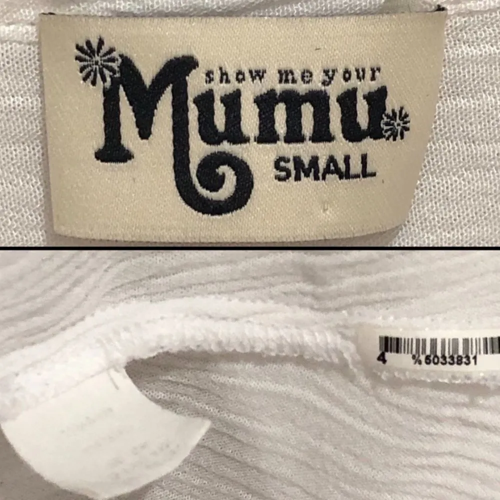 SMYM Show Me Your Mumu Thatcher Tie Top Tunic S White Cloud Lace-Up Boho Hippie - Image 9