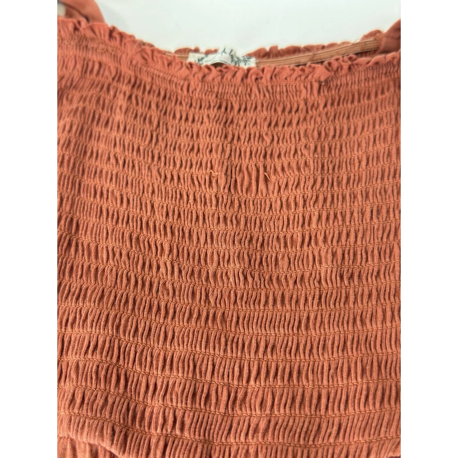 Free People Women’s Smocked Wide-Leg Bohemian Jumpsuit Rust Orange XS - Image 11