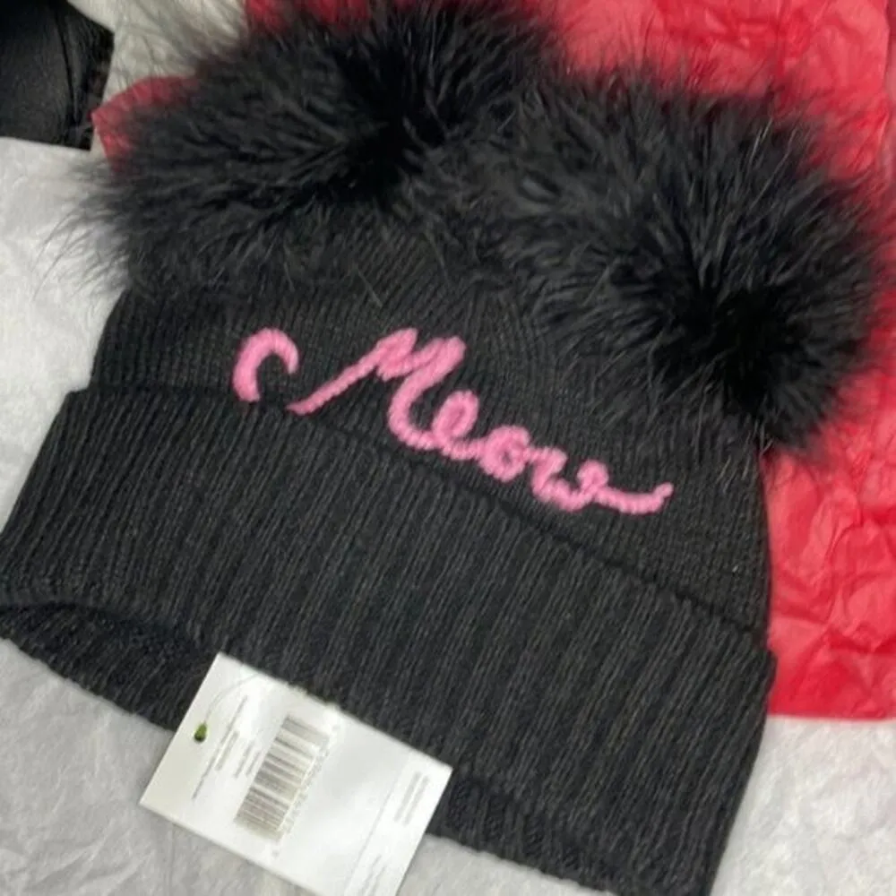 Kate Spade New York meow marabou pompom beanie black - Image 2