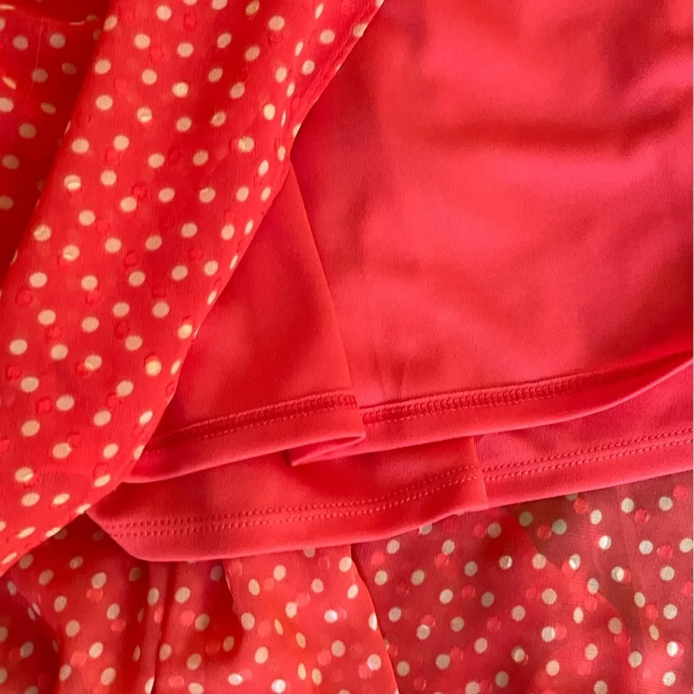 NEW Taylor Sleevless Halter Neck Polka Dot HighLow Chiffon Blouson Coral Dress 2 Orange - Image 8