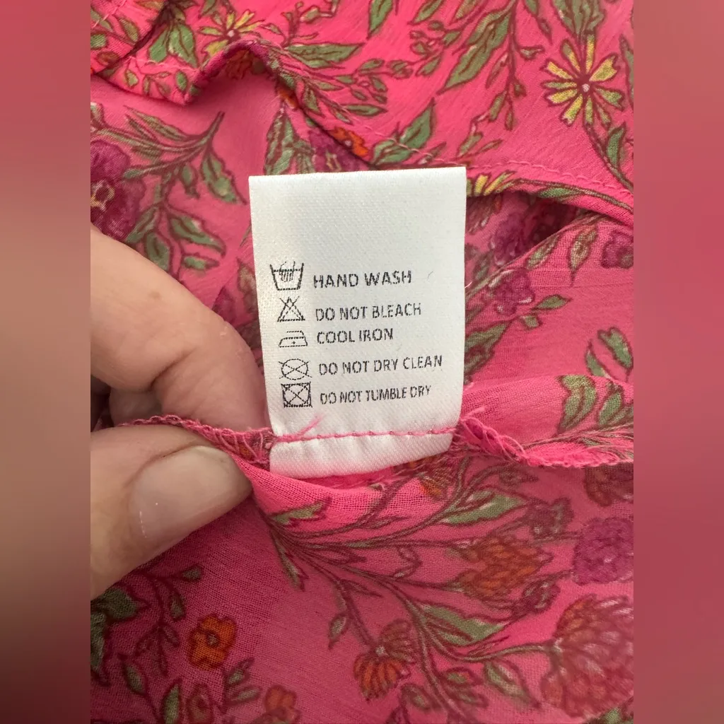 Olivaceous Pink Floral Boho Top Blouse Flare Sleeves Loose Flowy NWT Small - Image 6