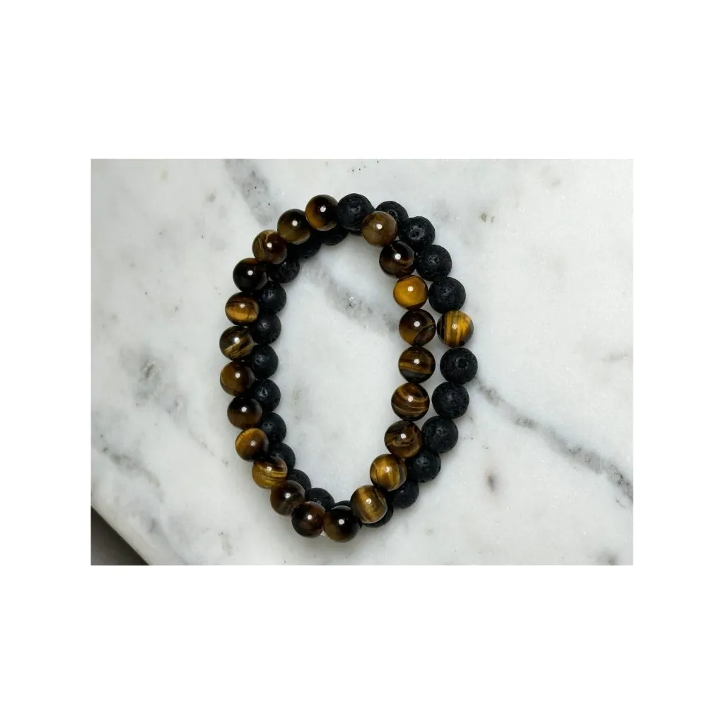 Tiger's Eye & Lava Stone Beaded Bracelet Set Essential Oil Diffuser Bracelets Brown - Image 3