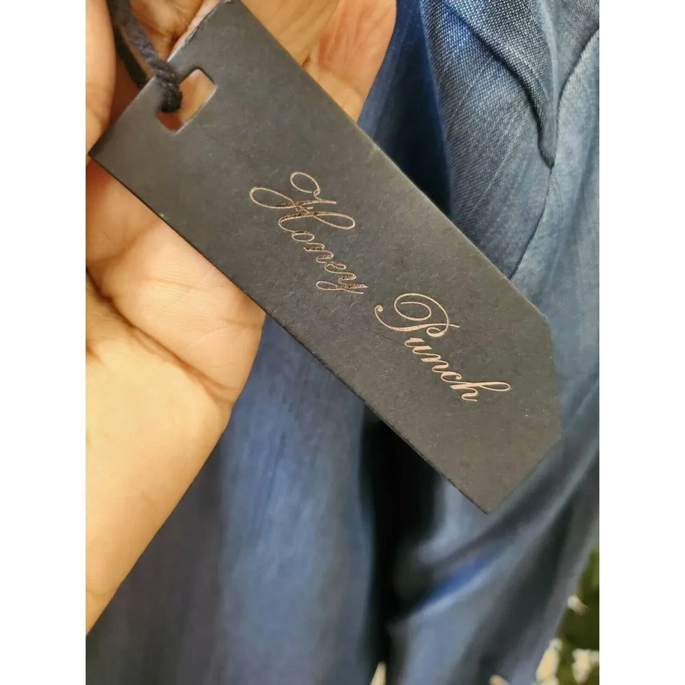 Honey Punch Women's Blue 100%Tencel V-Neck Long Sleeve Knee Length Shirt Dress M - Image 10