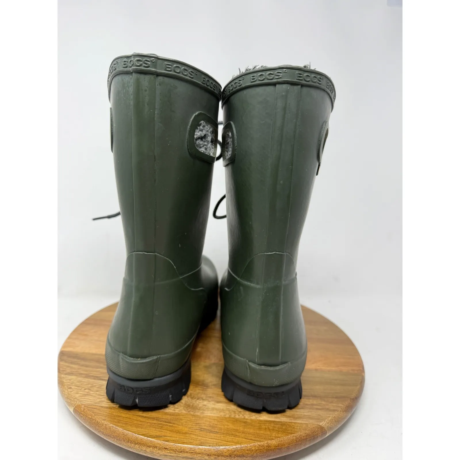 Bogs Women Amanda Plush Waterproof Boots Green Faux Fur Lined Lace Up Size 9 - Image 8