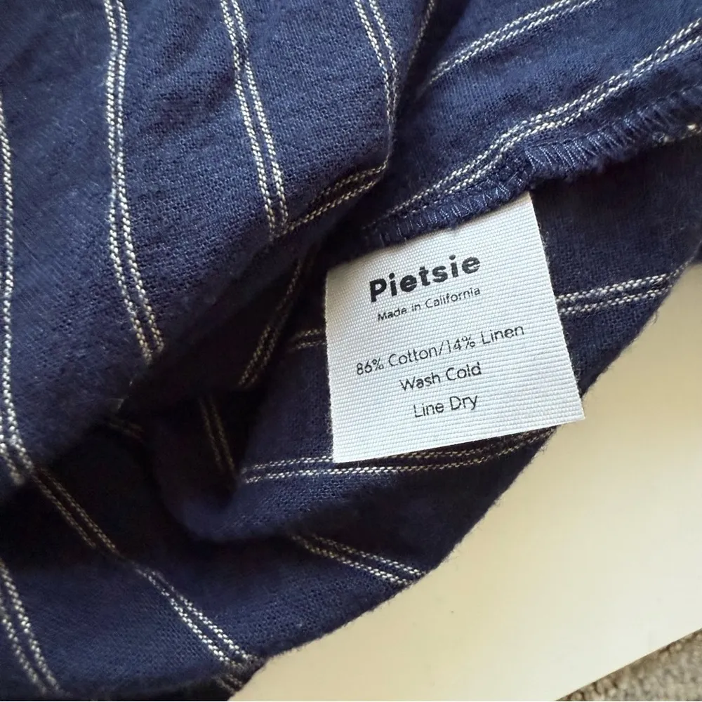 Pietsie San Pancho Striped Navy Linen/Cotton Maxi Dress Size Large Blue - Image 8