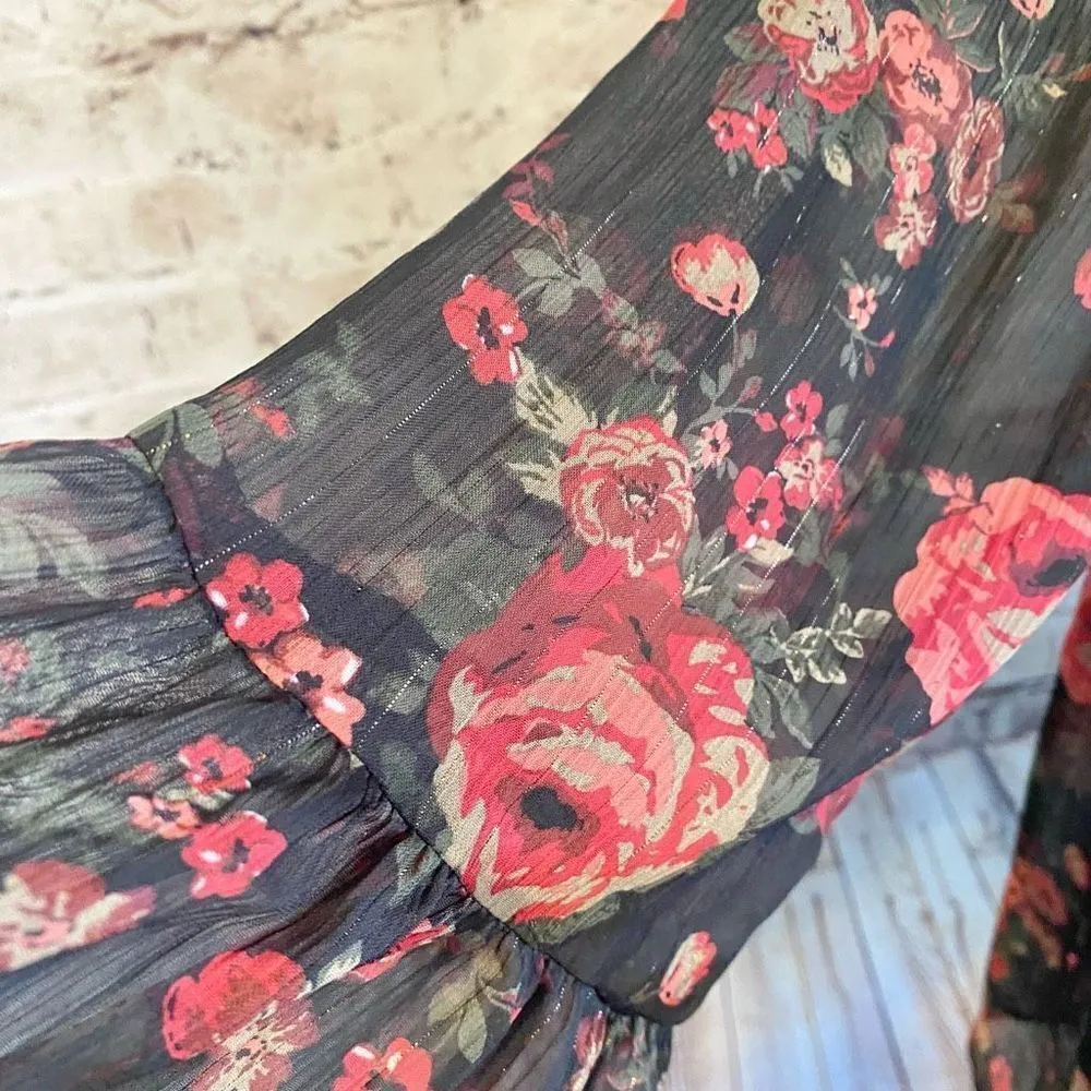 Torrid Babydoll Sheer Chiffon Lurex Crochet Detail Lace Up Blouse Bell Sleeve 0 - Image 5