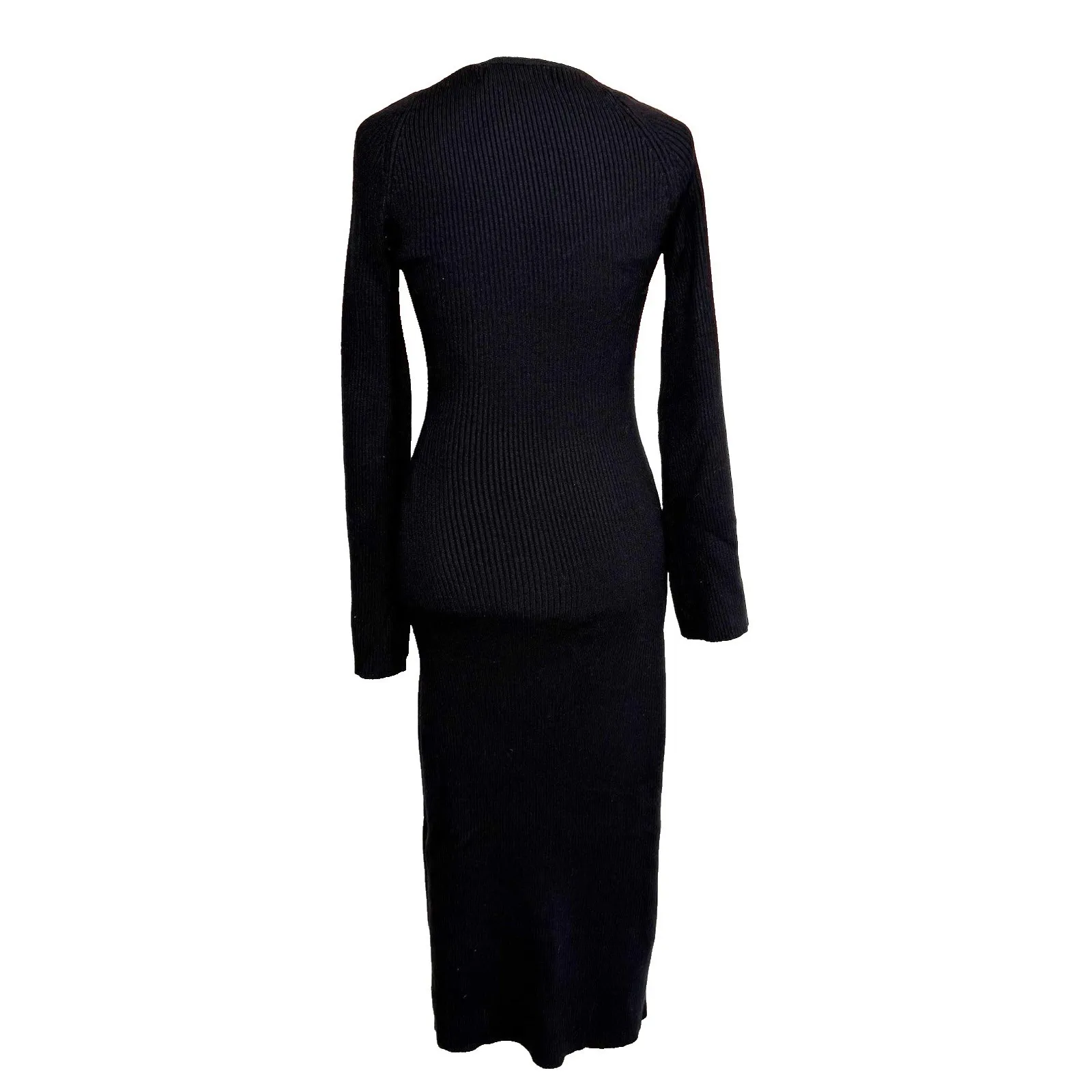 Bodycon Midi Dress Ribbed Size Medium Black ANRABESS Bell Sleeve Sweetheart Neck - Image 6