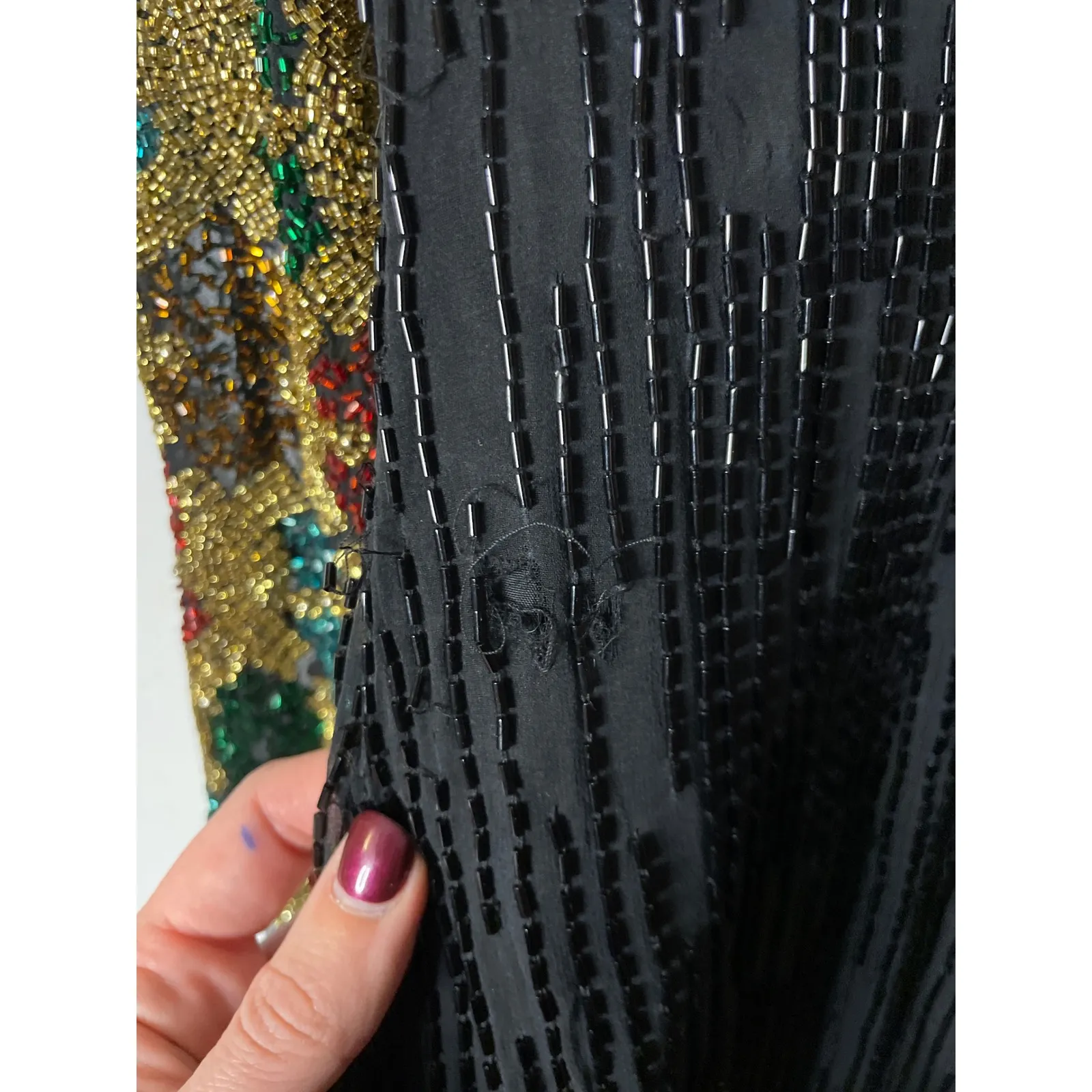 Oleg Cassini Black Tie Beaded Art Deco Long Sleeve Cocktail Dress Size 12 - Image 6