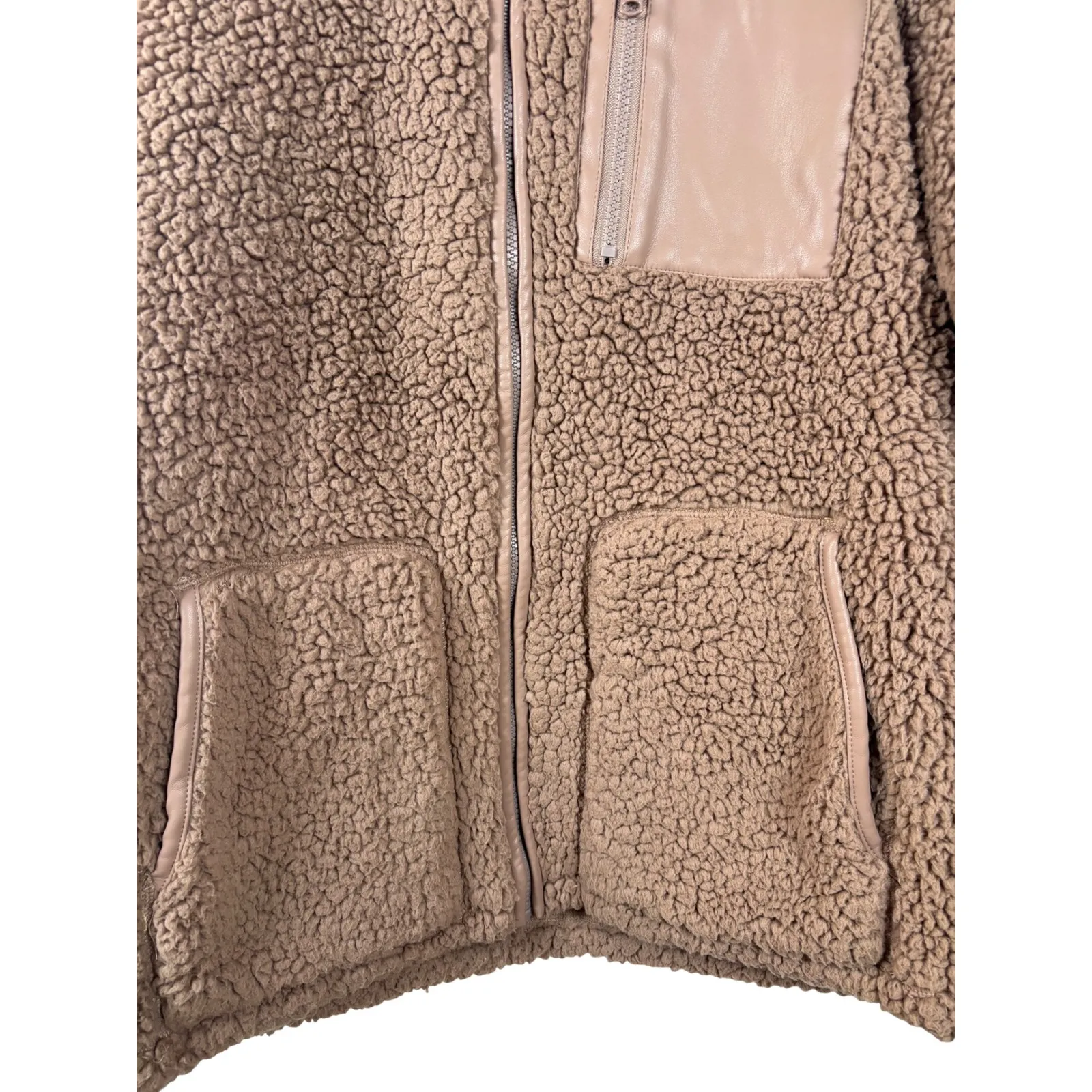 Abercrombie Fitch Soft A&F Cozy S Sherpa Fleece Jacket Mock Neck Zip Front Tan - Image 2
