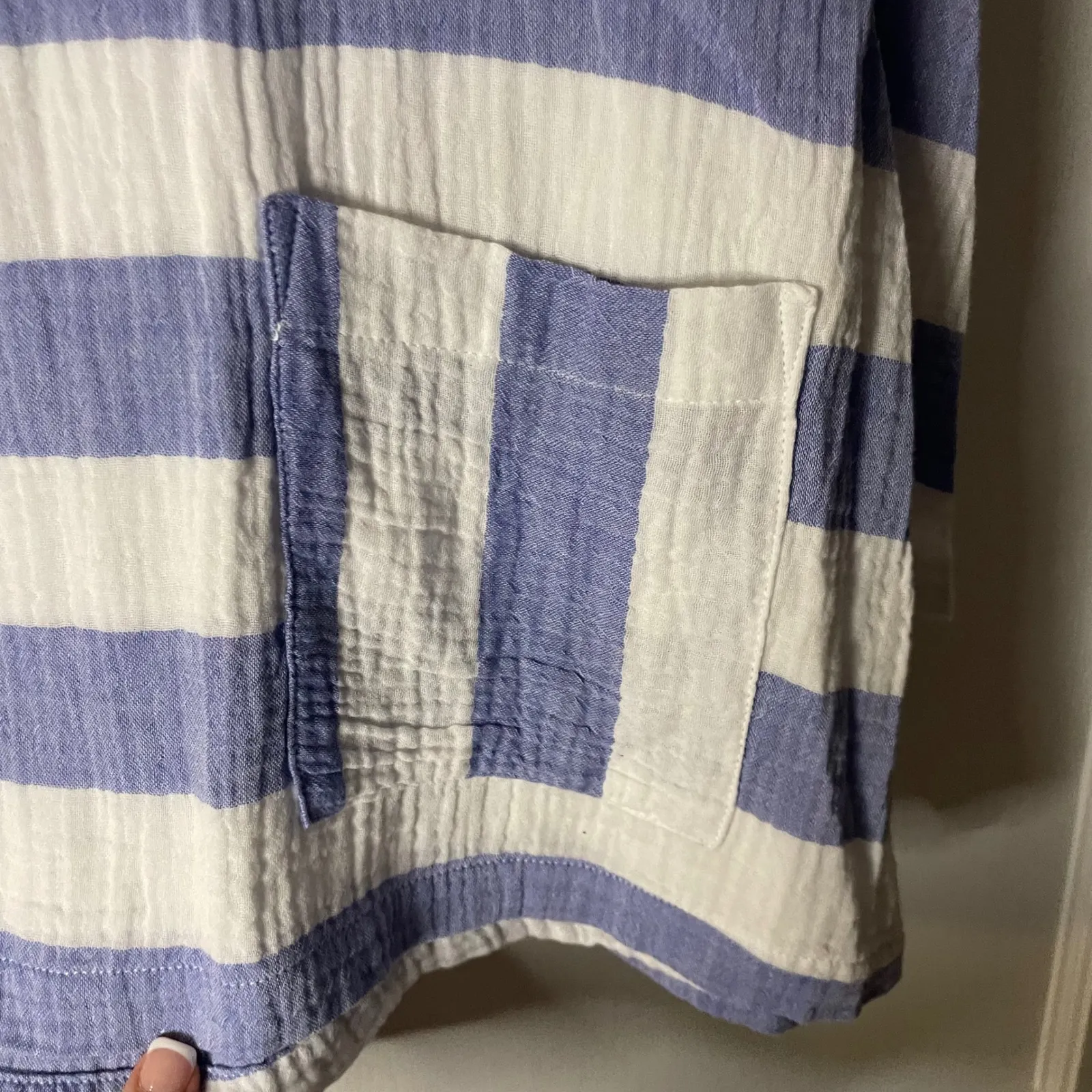Habitat Clothes to Live In Striped Cotton Tunic Top Button Pocket  S - Image 3