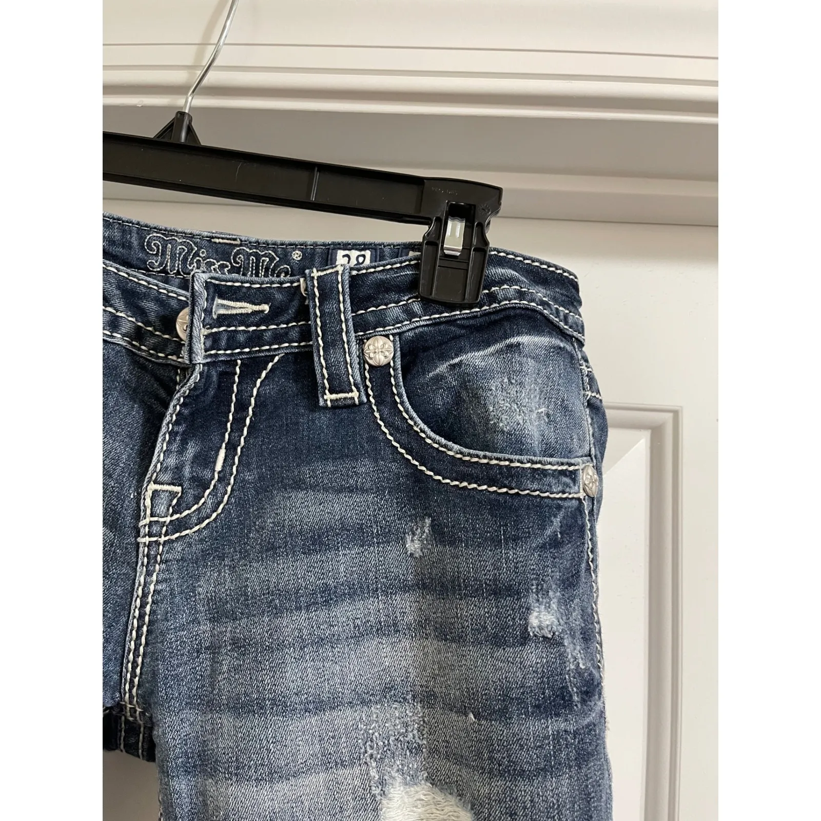 Miss Me Jeans Womens Size 29 Distressed Embellished Pocket Blue Denim Skinny - Image 5