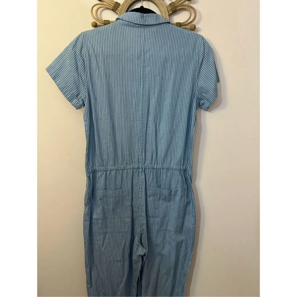 Bridge & Burn Flynn Railroad Striped Cotton Jumpsuit S NEW Blue - Image 8