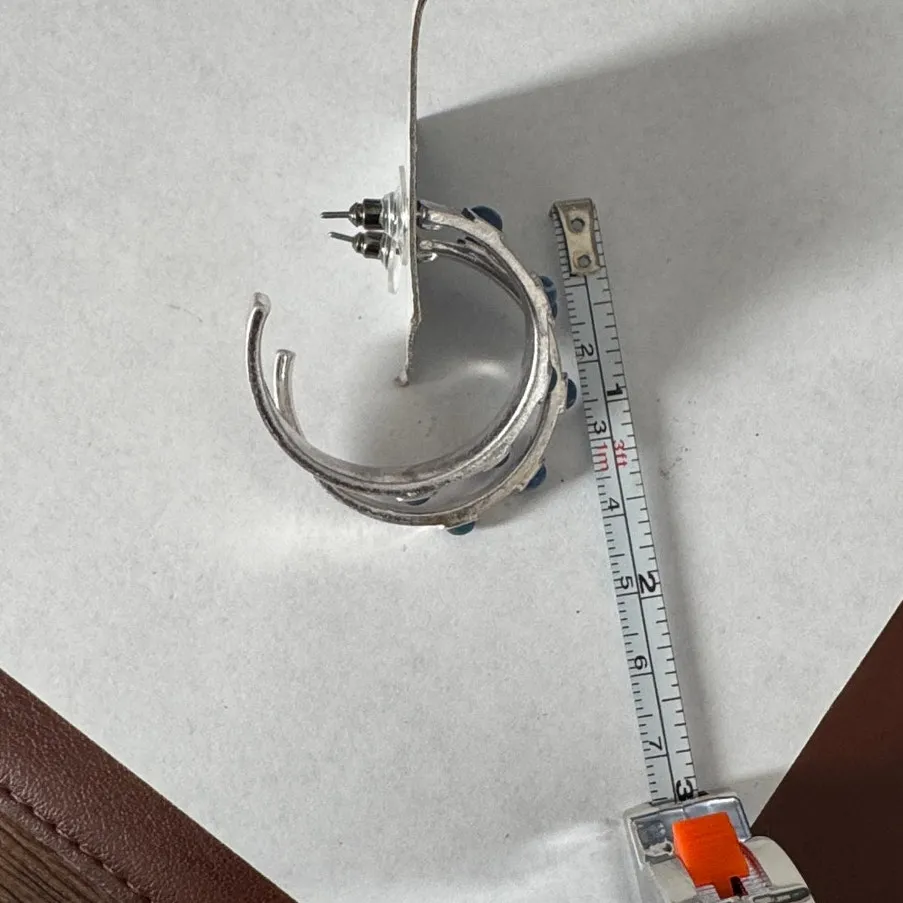 Silver Tone turquoise blue like hoop earrings western rodeo NFR ranch Jaripeo - Image 8