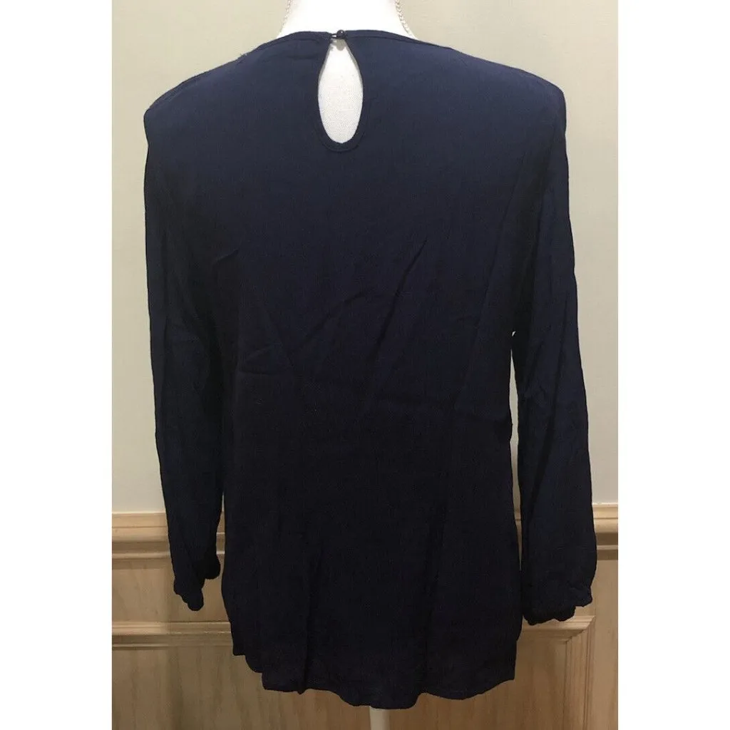 Wall Flowers ~ Long Sleeve Top Lace Neck ~ Size Medium ~ Blue - Image 6