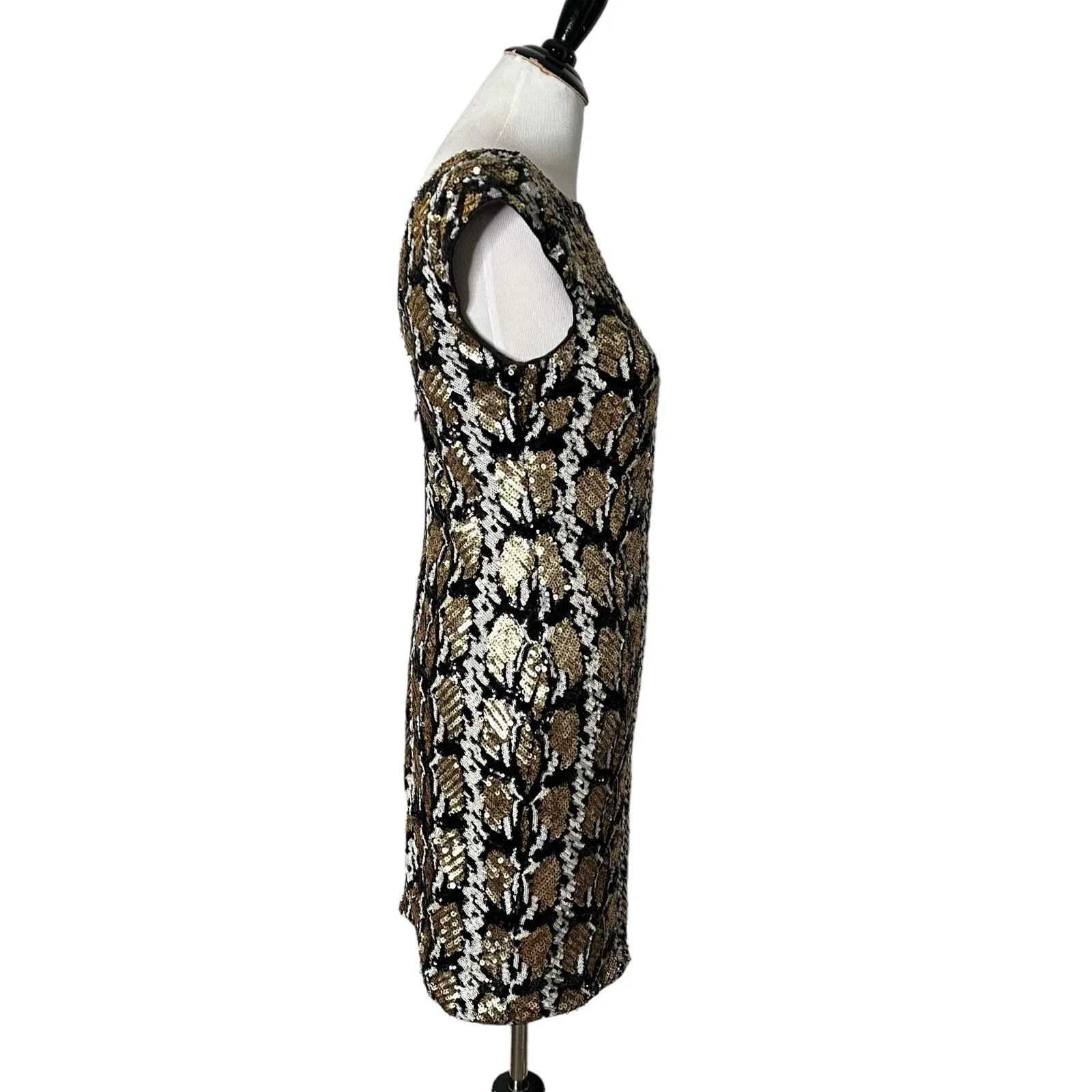 GUESS Sophy Full Sequin Short Dress Size‎ M Black Gold Sleeveless Party Cocktail - Image 7